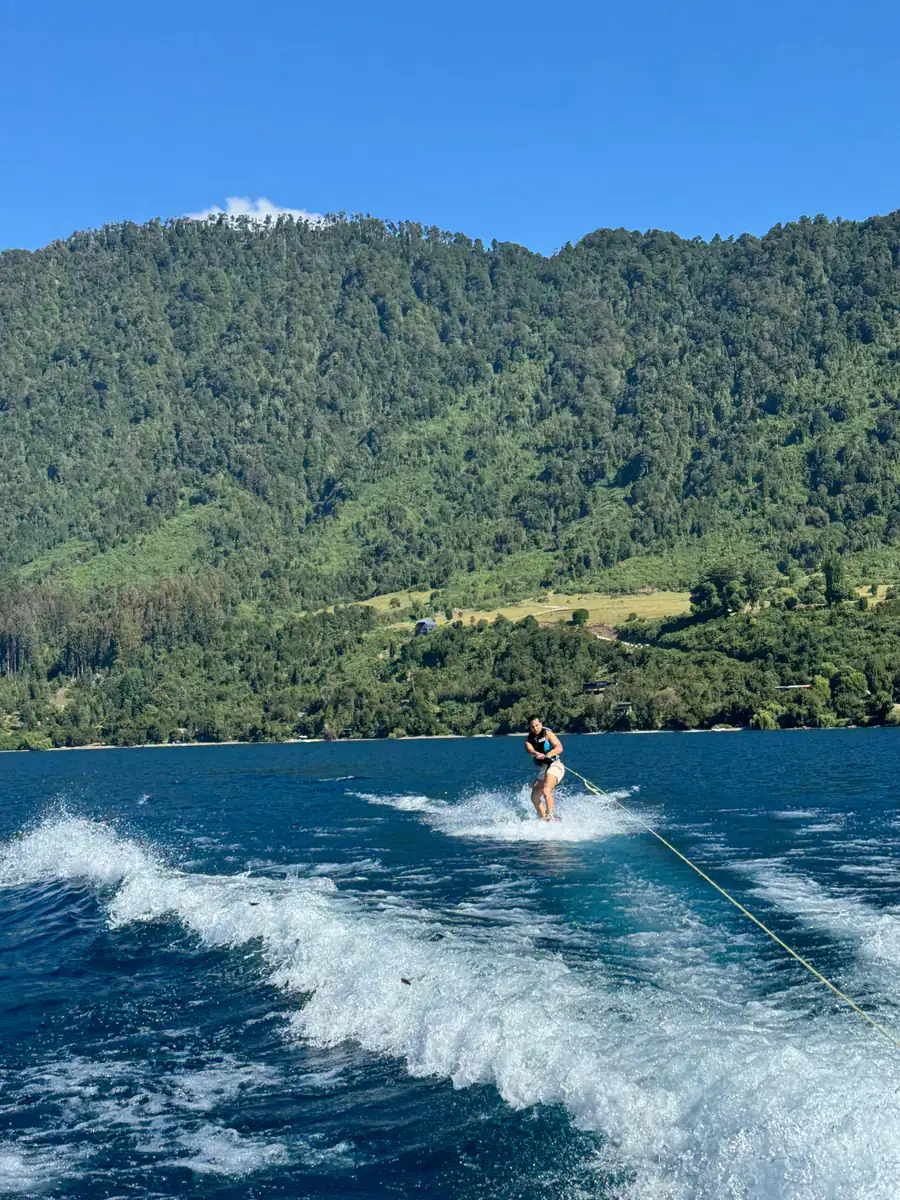 Water skiing on pristine Patagonian lakes