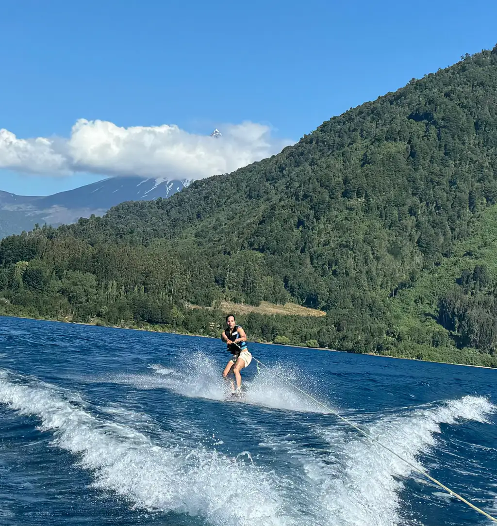 Crystal-clear lake water skiing